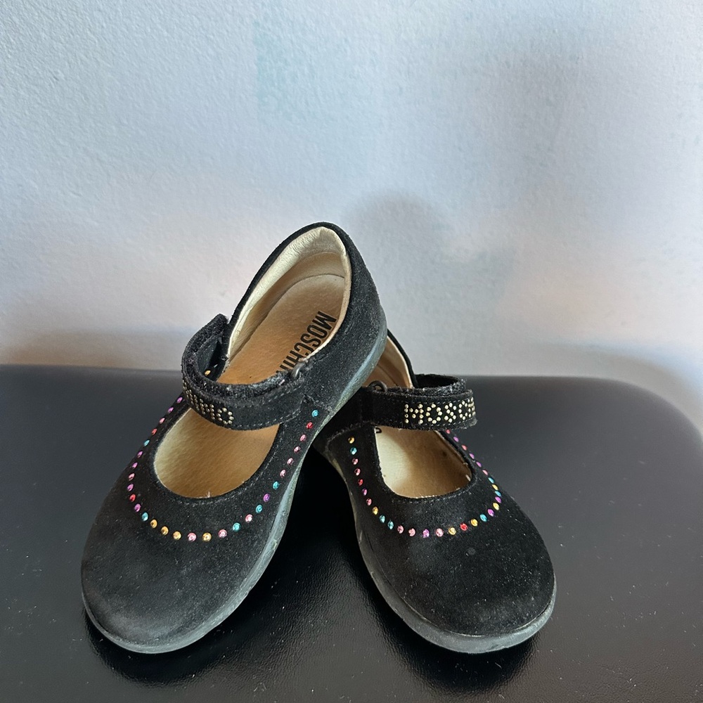 Moschino Black suede Mary Jane Shoes with Multicolor Accents size 25